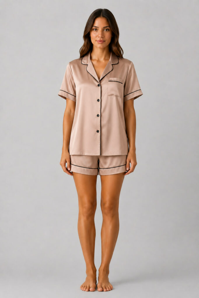 Piżama damska z szortami BOBRAND "Beige Silk" - zdjęcie 2