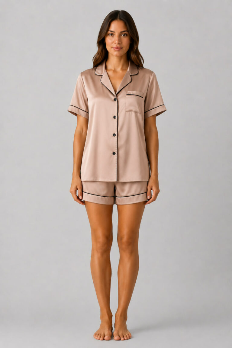 Piżama damska z szortami BOBRAND "Beige Silk" - zdjęcie 2
