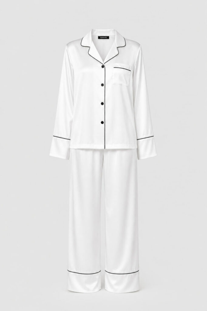Piżama damska jedwabna BOBRAND "Classic white"