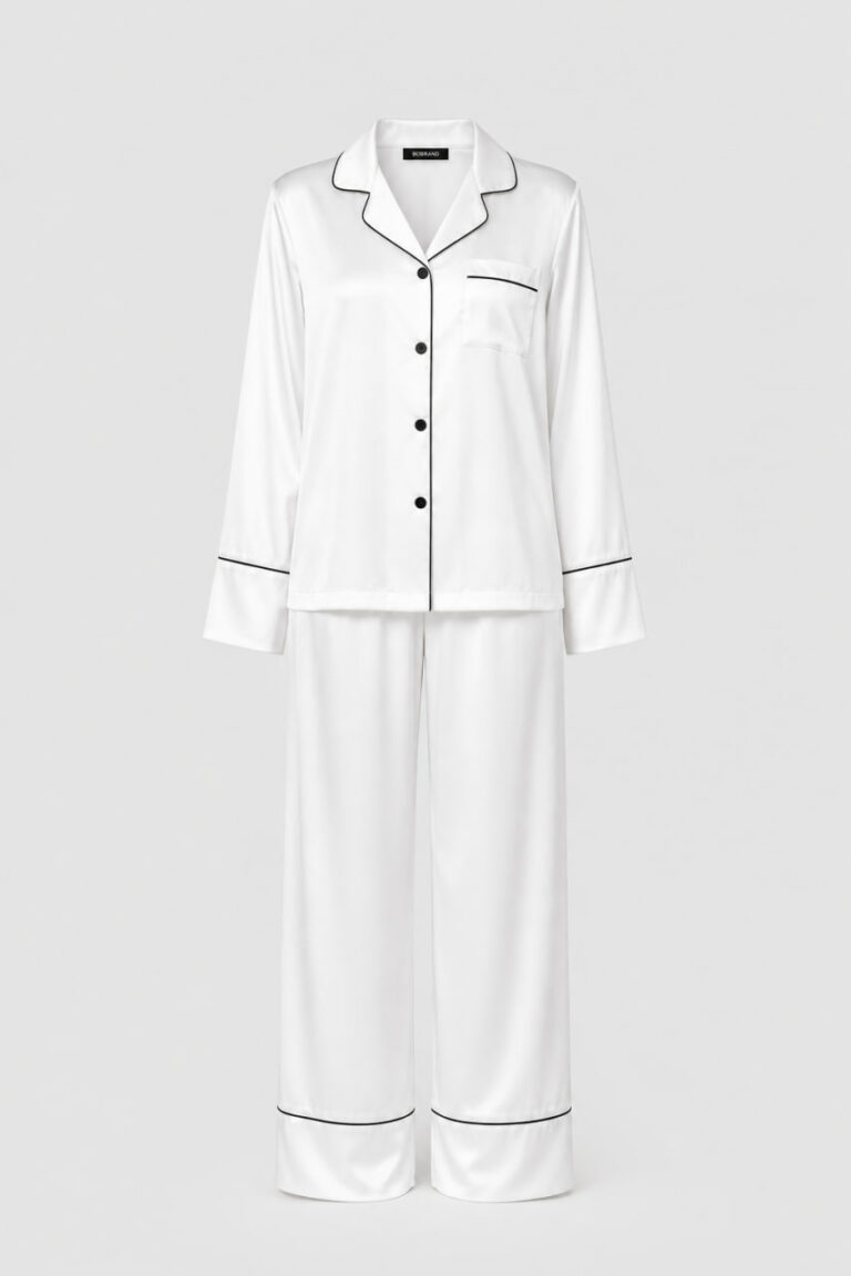 Piżama damska jedwabna BOBRAND "Classic white"