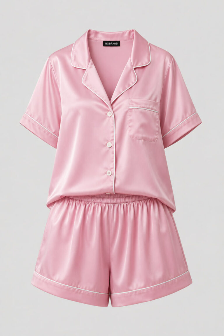 Krótka różowa piżama damska z jedwabiu "Soft Pink Satin"