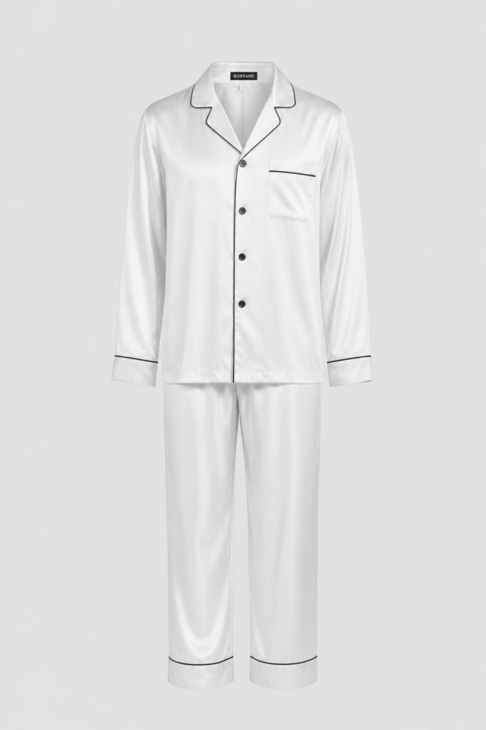 Piżama męska jedwabna BOBRAND “Classic White”
