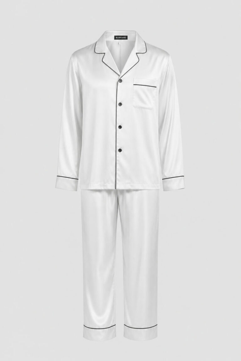 Piżama męska jedwabna BOBRAND “Classic White”