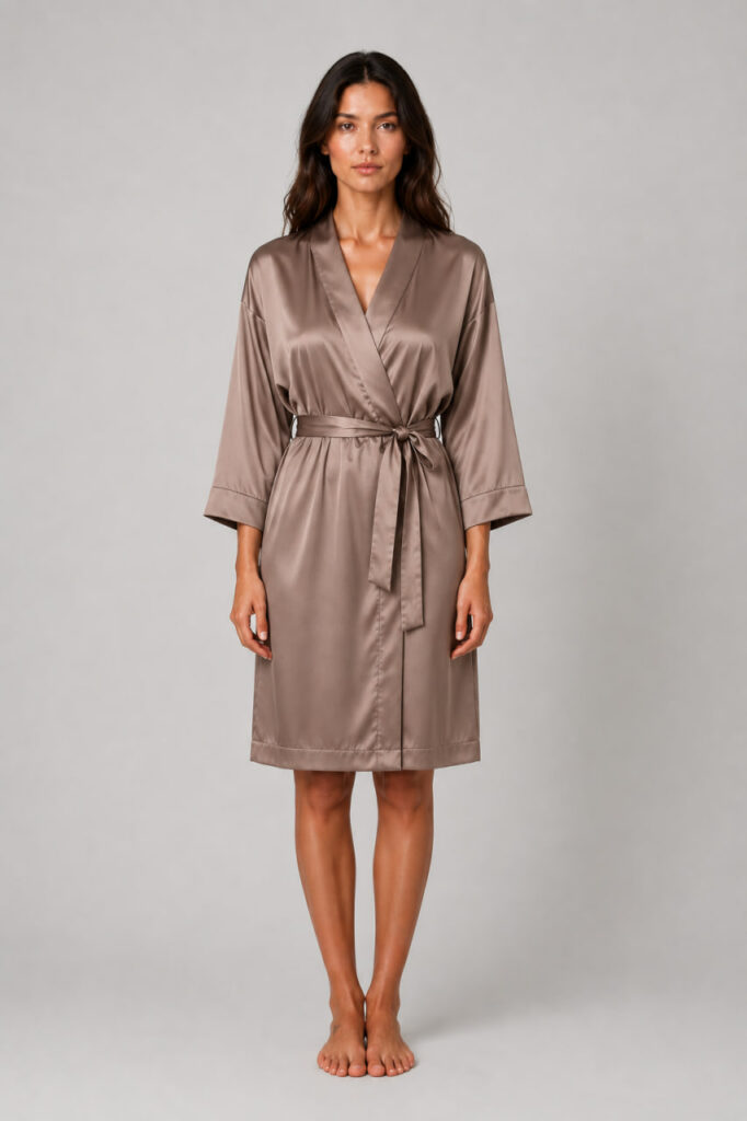 Szlafrok jedwabny kimono BOBRAND "Cappuccino" - zdjęcie 2